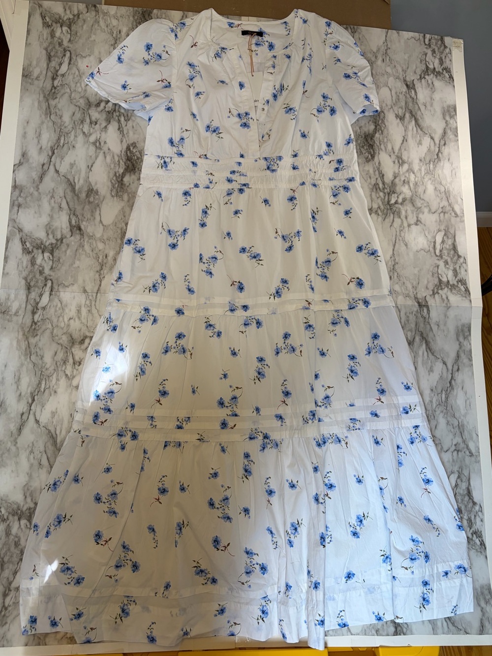 Quince White Maxi Dress with Blue Floral Print 100% organic cotton size XL NWT - Picture 2 of 7